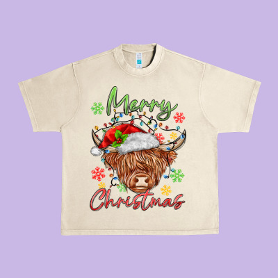 Merry Christmas Cow Urban Heavy Tee Designed By Maliassmallbusiness
