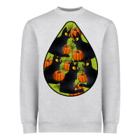 Heather Grey Black Cat Halloween Teardrop Heavyweight Sweatshirt - LillyAllenDesigns