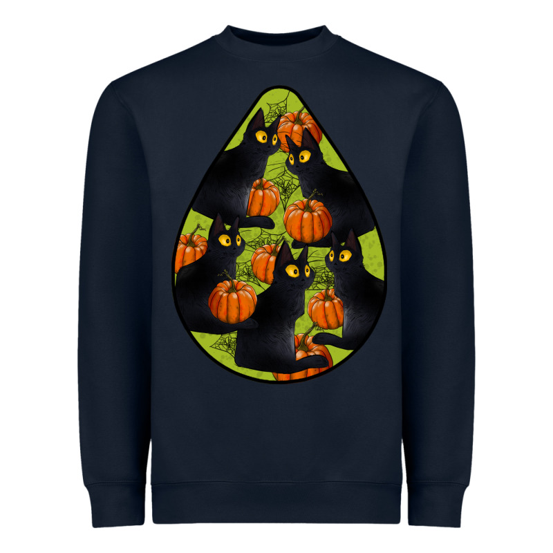 Black Cat Halloween Teardrop Heavyweight Sweatshirt by LillyAllenDesigns | Teevron