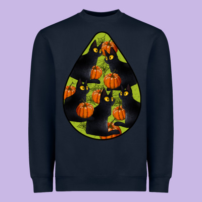 Black Cat Halloween Teardrop Heavyweight Sweatshirt Designed By Lillyallendesigns