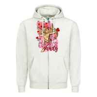 Oatmeal Heather Cupids candy with candies Valentine's Day Zipper Hoodie - HowdyJamesFarm