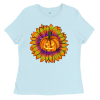 Baby Blue Halloween Sunflower Ladies Tee - RanaPortraitStore