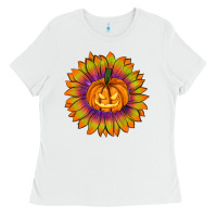White Halloween Sunflower Ladies Tee - RanaPortraitStore