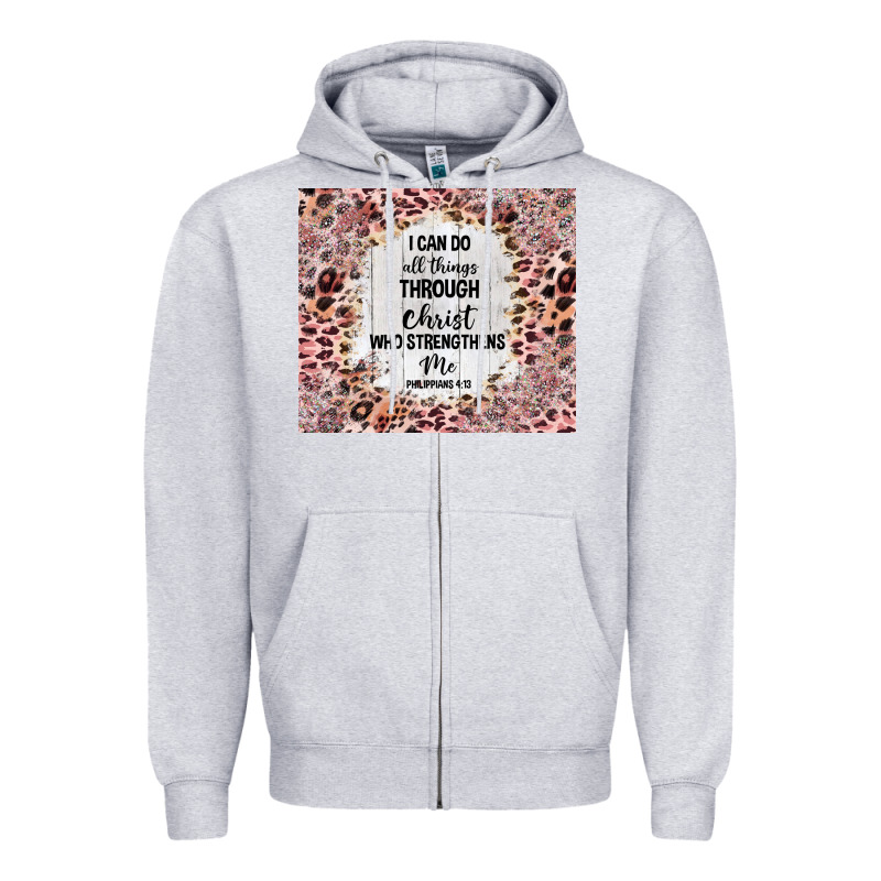 I Can Do All Things With Leopard And Glitter Zipper Hoodie by TumblerDesignByShophia | Teevron