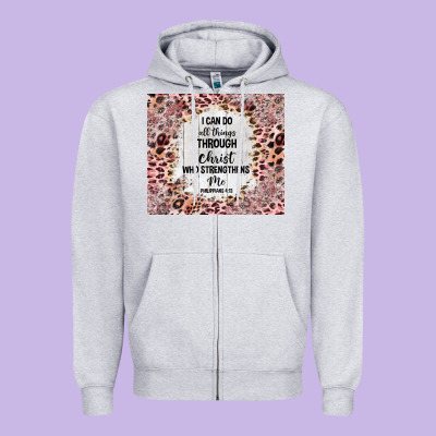 I Can Do All Things With Leopard And Glitter Zipper Hoodie Designed By Tumblerdesignbyshophia