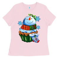 Bubblegum Pink snowman cupcake Ladies Tee - AdoDesignShop