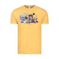 Vintage Mustard coffee and books Vintage Tee - MaliasSmallBusiness