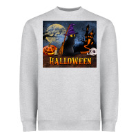 Heather Grey Black Cat Halloween Heavyweight Sweatshirt - LillyAllenDesigns