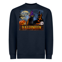 Navy Black Cat Halloween Heavyweight Sweatshirt - LillyAllenDesigns
