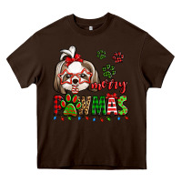 Chocolate Brown merry pawmas christmas shih tzu Heavy Core Tee - Jasminsmagicworld