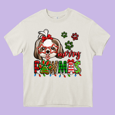 Merry Pawmas Christmas Shih Tzu Heavy Core Tee Designed By Jasminsmagicworld