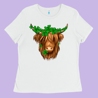 St. Patrick’s Day Long Hair Shaggy Cow Ladies Tee Designed By Jasminsmagicworld