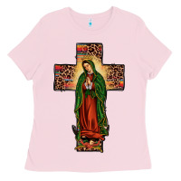Bubblegum Pink our lady of Guadalupe cross Ladies Tee - JahusDesignShop