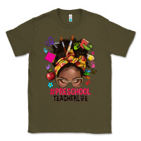 Army Green preschool teacher life afro messy bun Classic Tee - NancyCooperArtShop