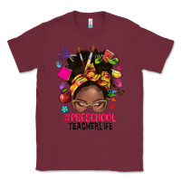 Burgundy preschool teacher life afro messy bun Classic Tee - NancyCooperArtShop