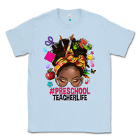 Dusty Blue preschool teacher life afro messy bun Classic Tee - NancyCooperArtShop