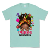 Seafoam preschool teacher life afro messy bun Classic Tee - NancyCooperArtShop