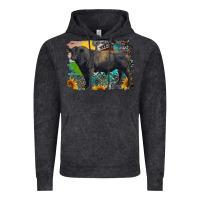 Vintage Black black angus bull with aztec and farm background Vintage Hoodie - RanaPortraitStore