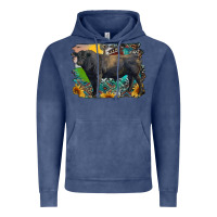 Vintage Denim black angus bull with aztec and farm background Vintage Hoodie - RanaPortraitStore