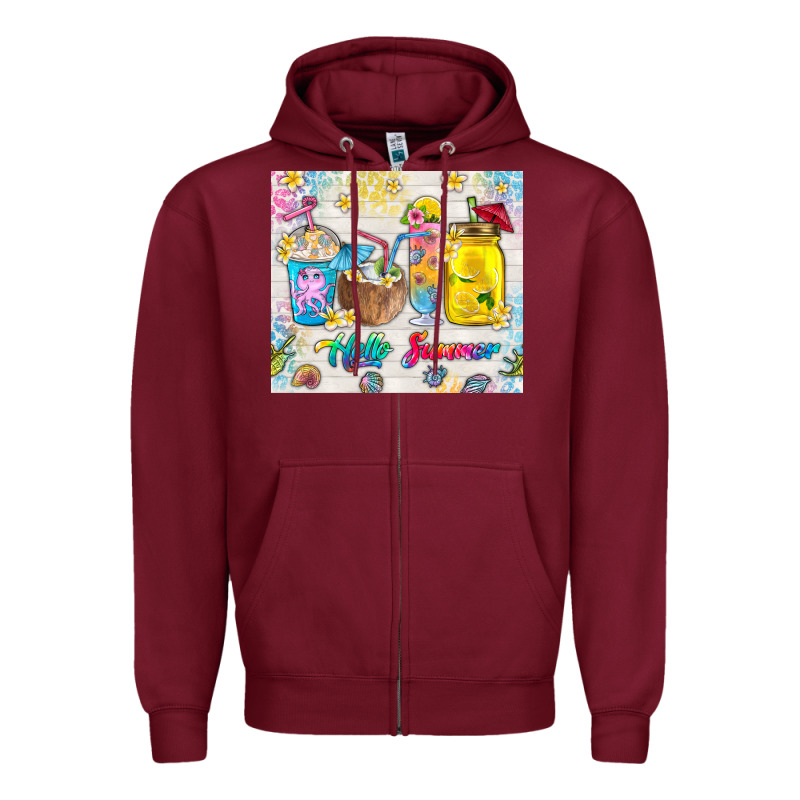 Hello Summer Coffee Cups Zipper Hoodie by TumblerDesignByShophia | Teevron