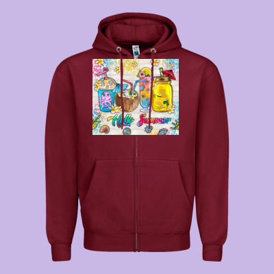 Hello Summer Coffee Cups Zipper Hoodie Designed By Tumblerdesignbyshophia