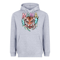 Heather Grey Mama tiger lightning bolt Heavyweight Hoodie - HowdyJamesFarm