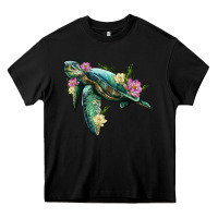 Black sea turtle with lotus Heavy Core Tee - Artiststas