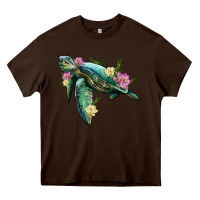 Chocolate Brown sea turtle with lotus Heavy Core Tee - Artiststas