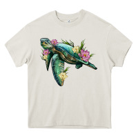 Cream sea turtle with lotus Heavy Core Tee - Artiststas