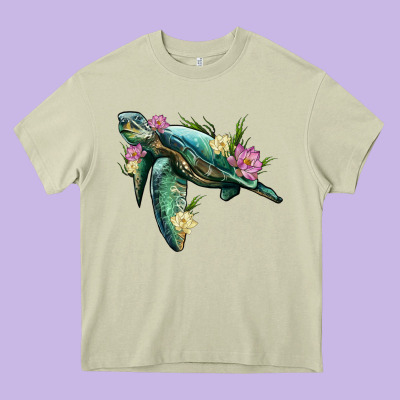 Sea Turtle With Lotus Heavy Core Tee Designed By Artiststas
