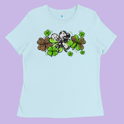 Western Cowhide Leopard Glitter Shamrocks Ladies Tee Designed By Jasminsmagicworld