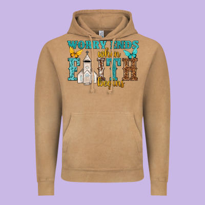 Worry Ends When Faith Begins Vintage Hoodie Designed By Nancycooperartshop