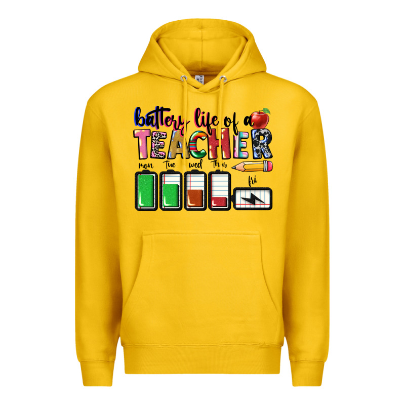 Battery Life Of A Teacher Premium Hoodie by CowGirlArtShop | Teevron