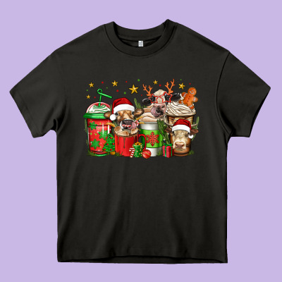 Christmas Cows Coffee Heavy Core Tee Designed By Jasminsmagicworld