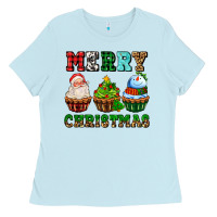 Baby Blue merry christmas with cupcakes Ladies Tee - AdoDesignShop