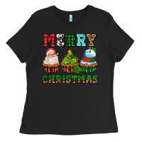 Black merry christmas with cupcakes Ladies Tee - AdoDesignShop