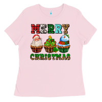 Bubblegum Pink merry christmas with cupcakes Ladies Tee - AdoDesignShop