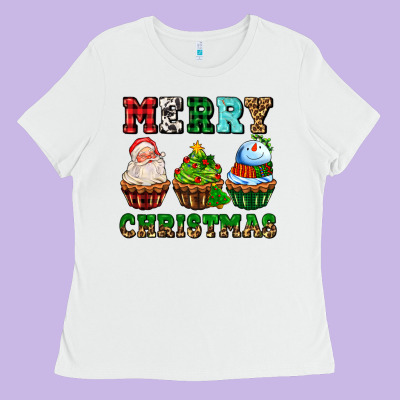 Merry Christmas With Cupcakes Ladies Tee Designed By Adodesignshop
