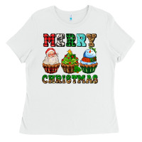 White merry christmas with cupcakes Ladies Tee - AdoDesignShop