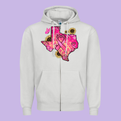 Texas Map Cancer Zipper Hoodie Designed By Howdyjamesfarm