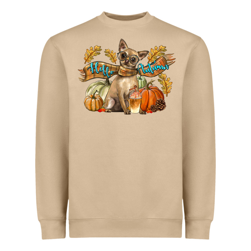 Hello Autumn With Chihuahua Dog Heavyweight Sweatshirt by LillyAllenDesigns | Teevron