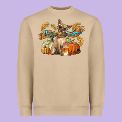 Hello Autumn With Chihuahua Dog Heavyweight Sweatshirt Designed By Lillyallendesigns