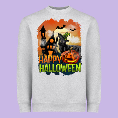 Happy Halloween With Black Cat Heavyweight Sweatshirt Designed By Lillyallendesigns