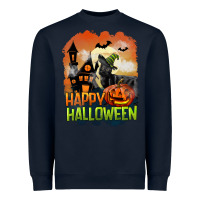 Navy Happy Halloween With Black Cat Heavyweight Sweatshirt - LillyAllenDesigns