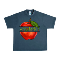 Midnight Navy teacher life with apple Urban Heavy Tee - NancyCooperArtShop