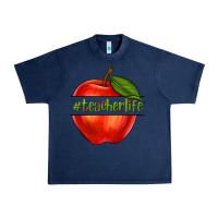Navy teacher life with apple Urban Heavy Tee - NancyCooperArtShop