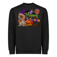 Black Happy Halloween With Yorkshire Terrier Dog Heavyweight Sweatshirt - LillyAllenDesigns