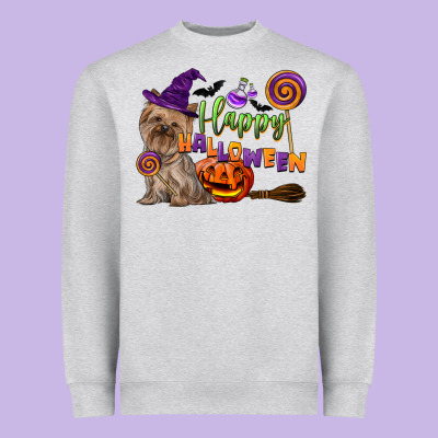 Happy Halloween With Yorkshire Terrier Dog Heavyweight Sweatshirt Designed By Lillyallendesigns