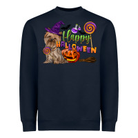 Navy Happy Halloween With Yorkshire Terrier Dog Heavyweight Sweatshirt - LillyAllenDesigns