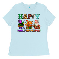 Baby Blue happy hallothanksmas with cupcakes Ladies Tee - AdoDesignShop
